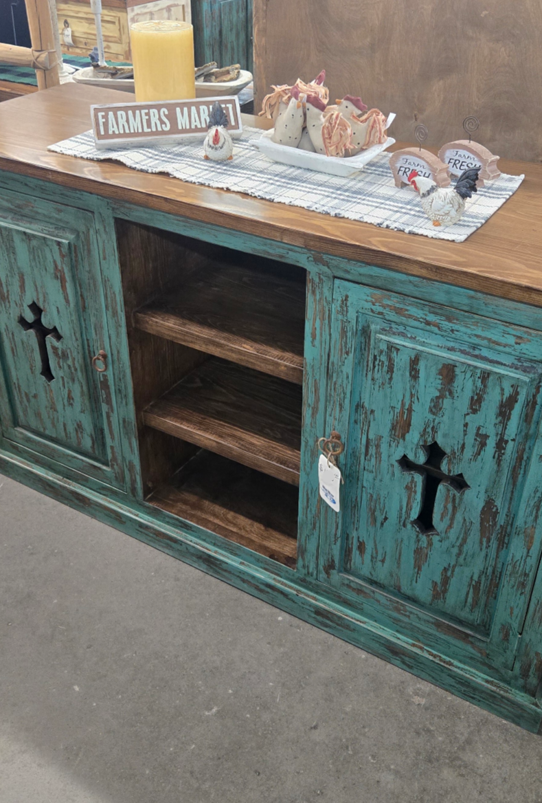 Turquoise Cross TV Console/Cabinet