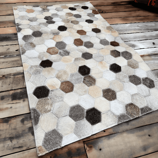 Hexagon Pattern Genuine Cowhide Rug - 21" X 36"