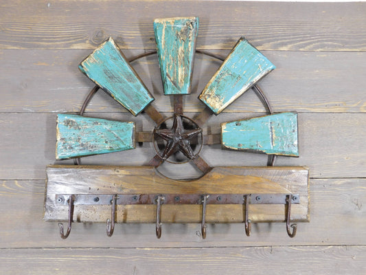 Star Windmill With Key Hooks-Wall-20x16 inch-Turquoise