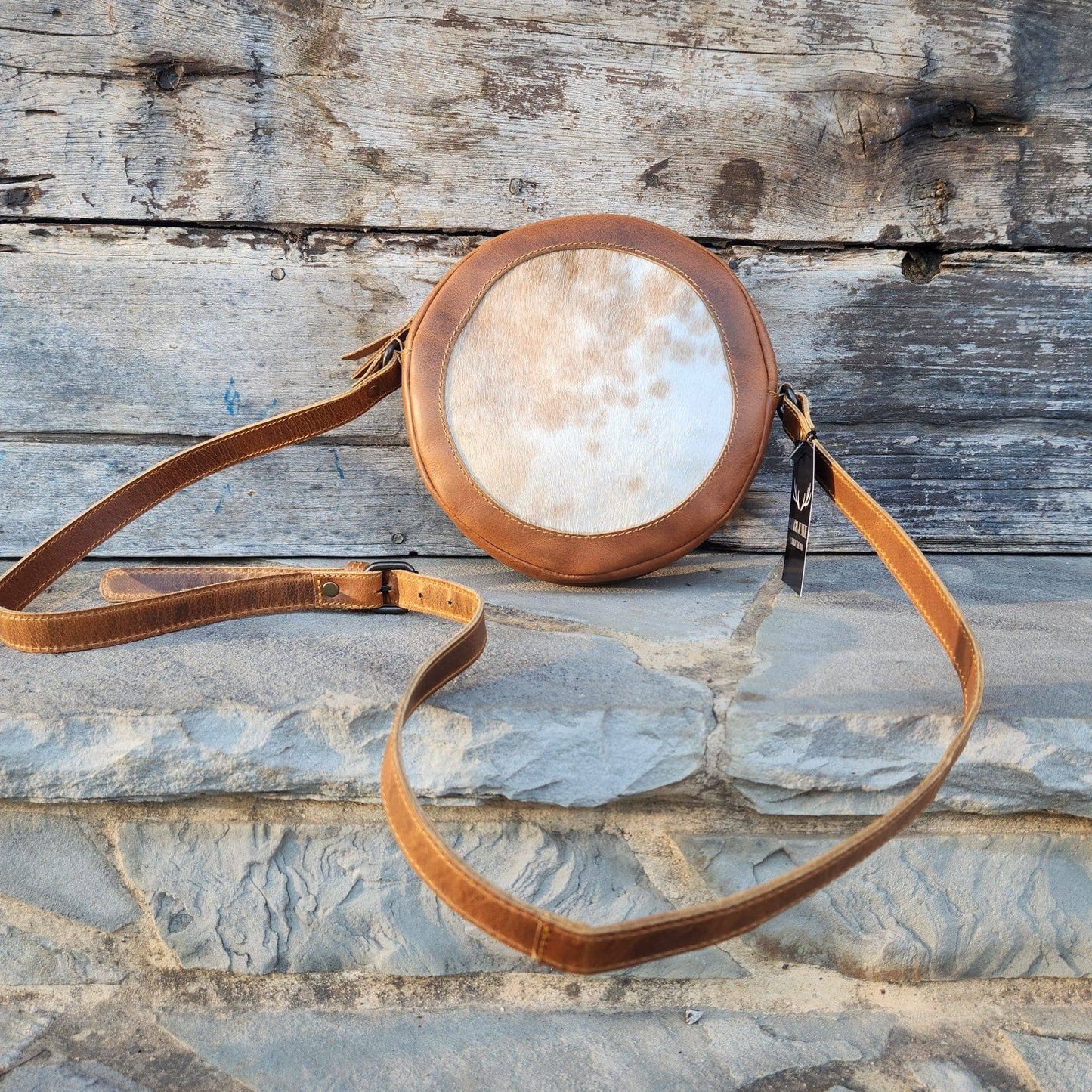 Cowhide Saddle Canteen Crossbody Purse