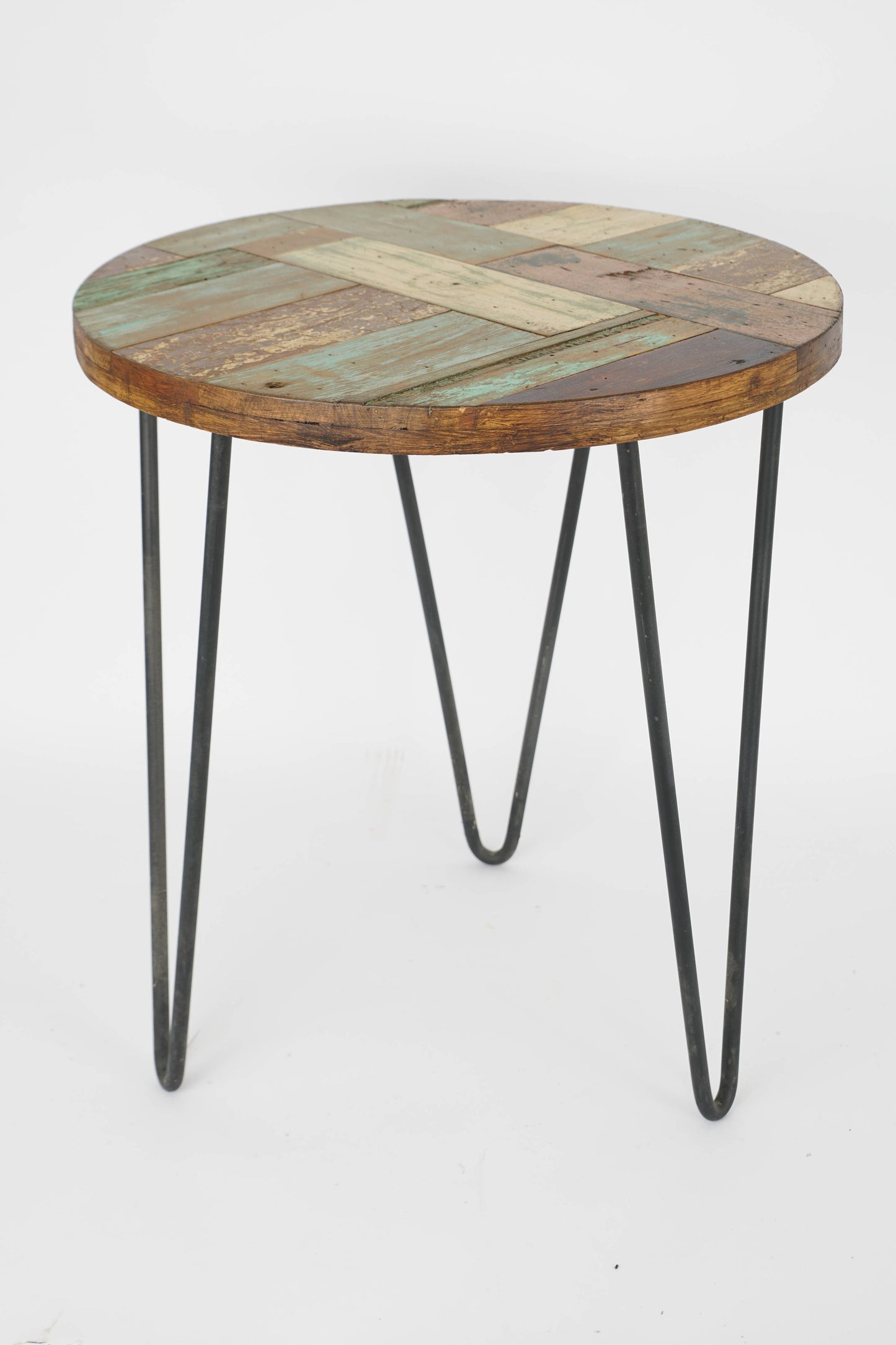 San Miguel Reclaimed Iron and Wood Round Side Table