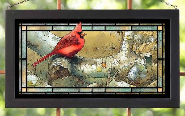 Cardinal on Birch - Framed Glass Art