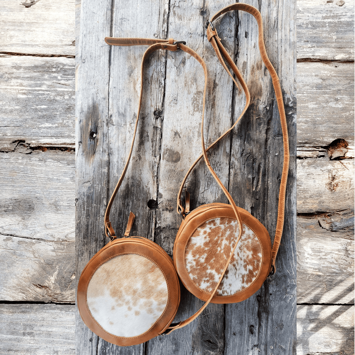 Cowhide Saddle Canteen Crossbody Purse