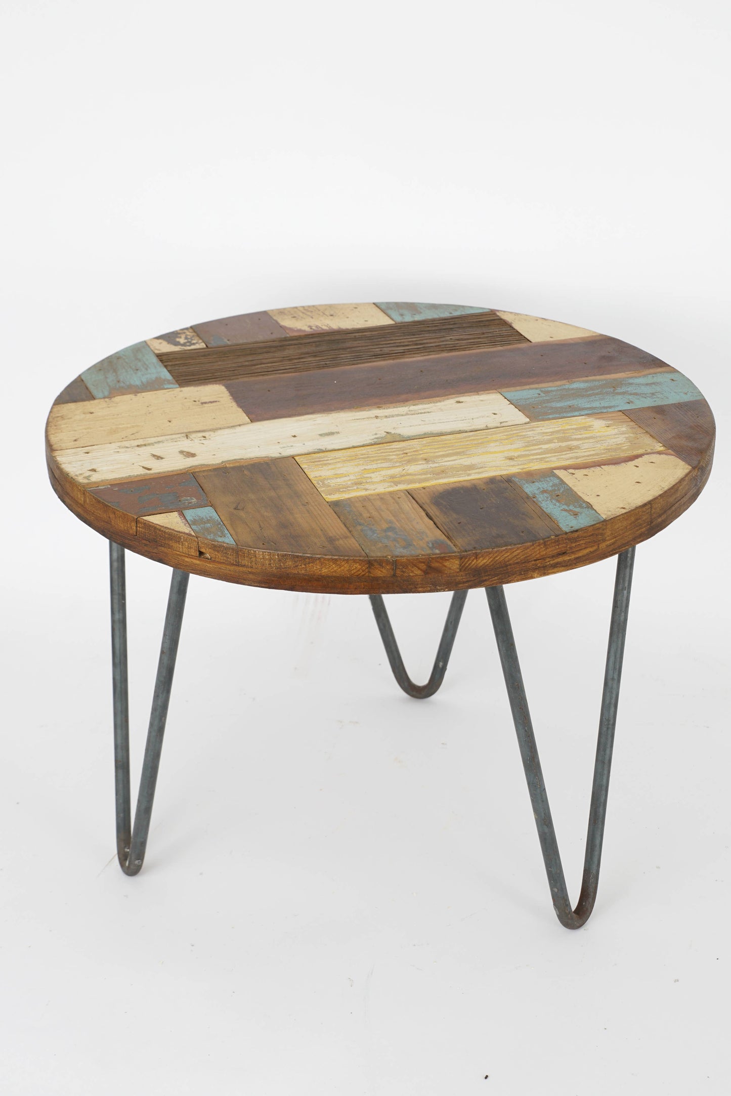 San Miguel Reclaimed Iron and Wood Round Side Table