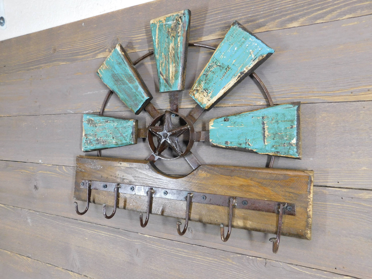 Star Windmill With Key Hooks-Wall-20x16 inch-Turquoise