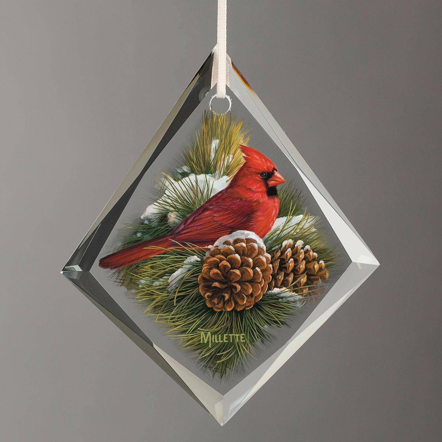 December Dawn Cardinal - Tear Drop Glass Ornament