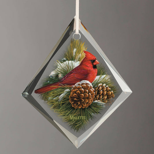 December Dawn Cardinal - Tear Drop Glass Ornament