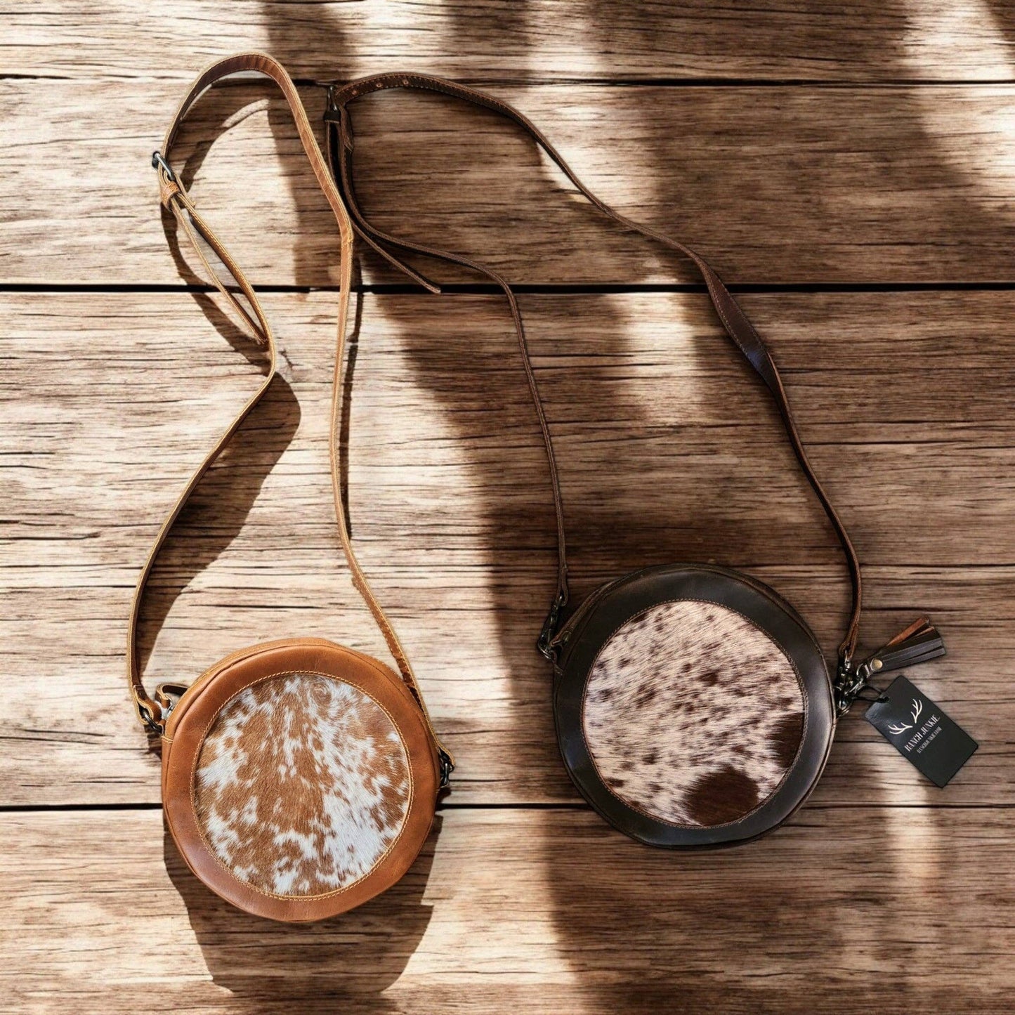 Cowhide Saddle Canteen Crossbody Purse