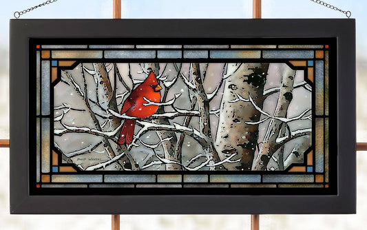 COLD-CARDINAL FRAMED GLASS ART
