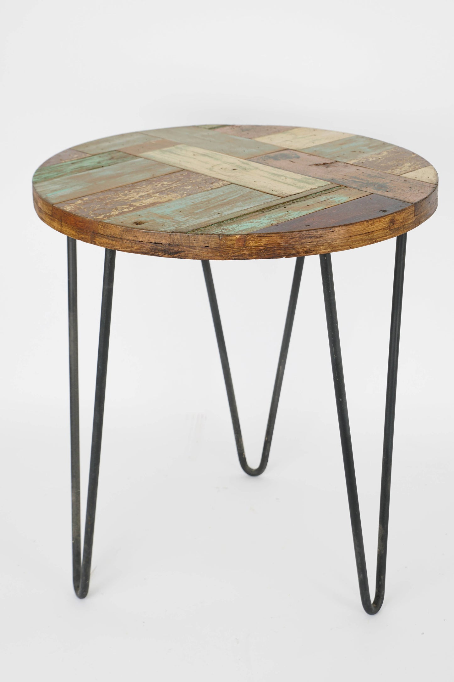 San Miguel Reclaimed Iron and Wood Round Side Table