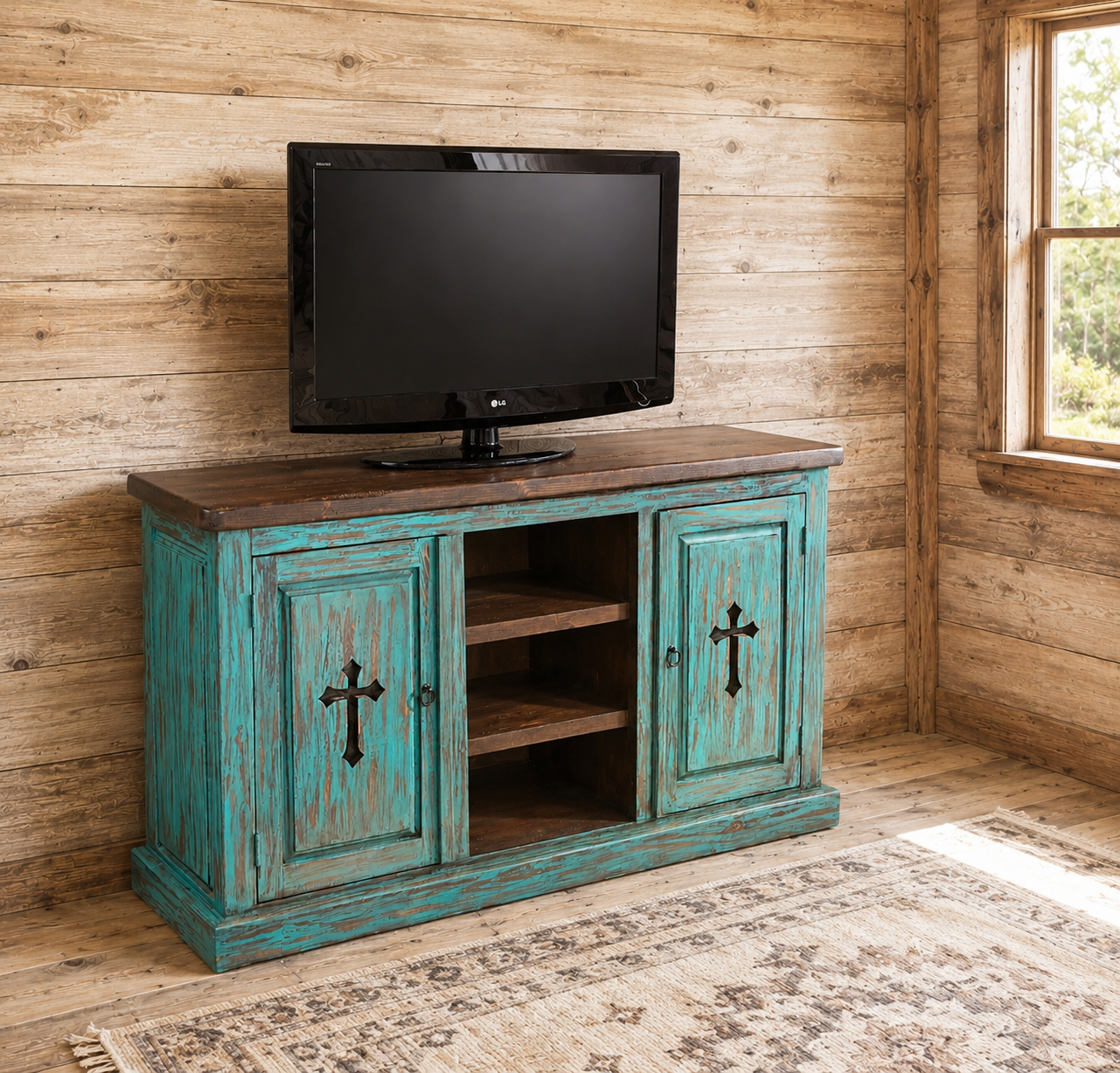 Turquoise Cross TV Console/Cabinet