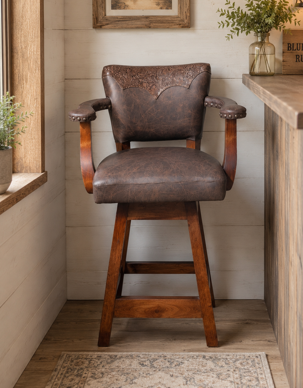 Sierra Canyon Tooled Leather Barstool