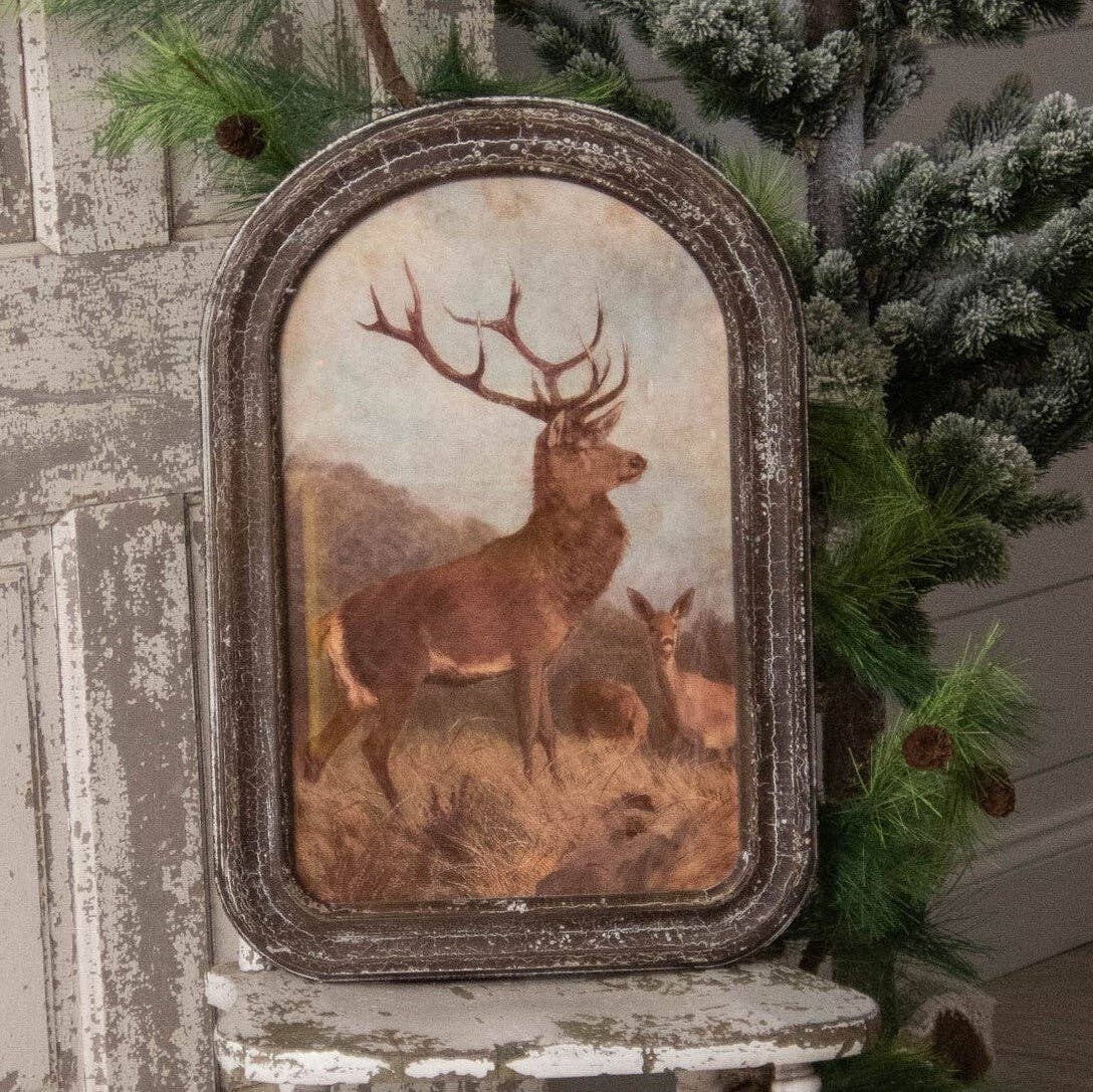 Arched Wood Framed Deer Print