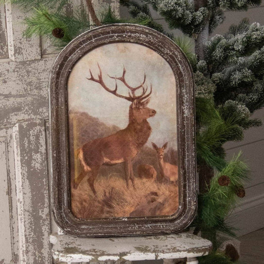 Arched Wood Framed Deer Print