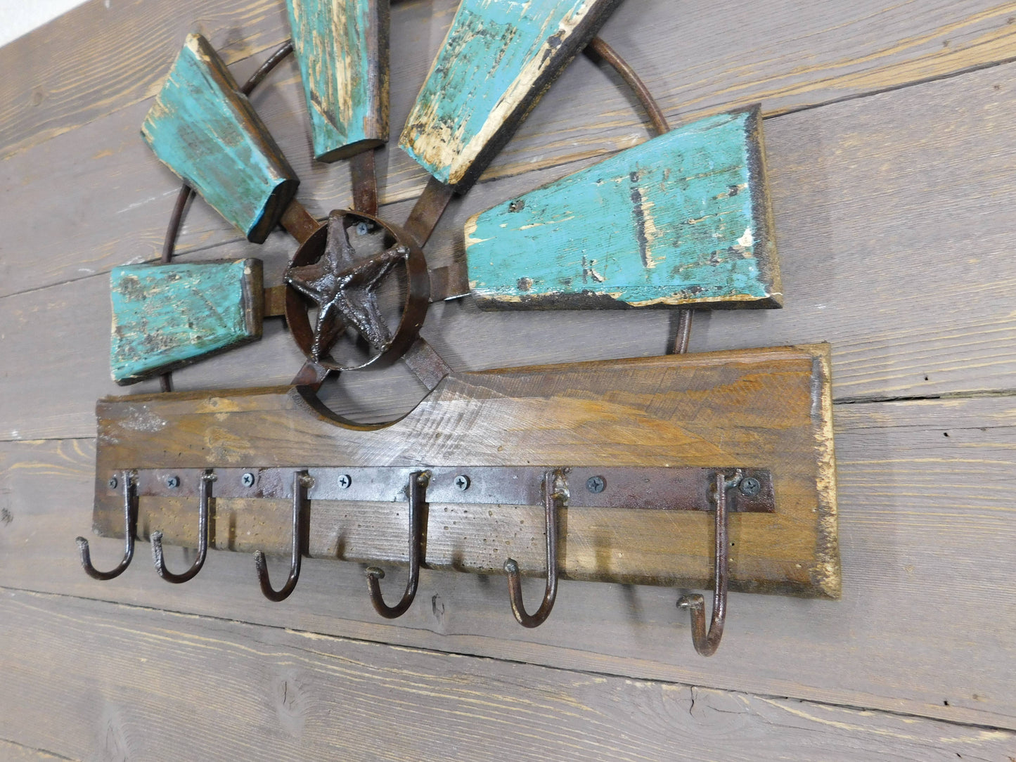 Star Windmill With Key Hooks-Wall-20x16 inch-Turquoise