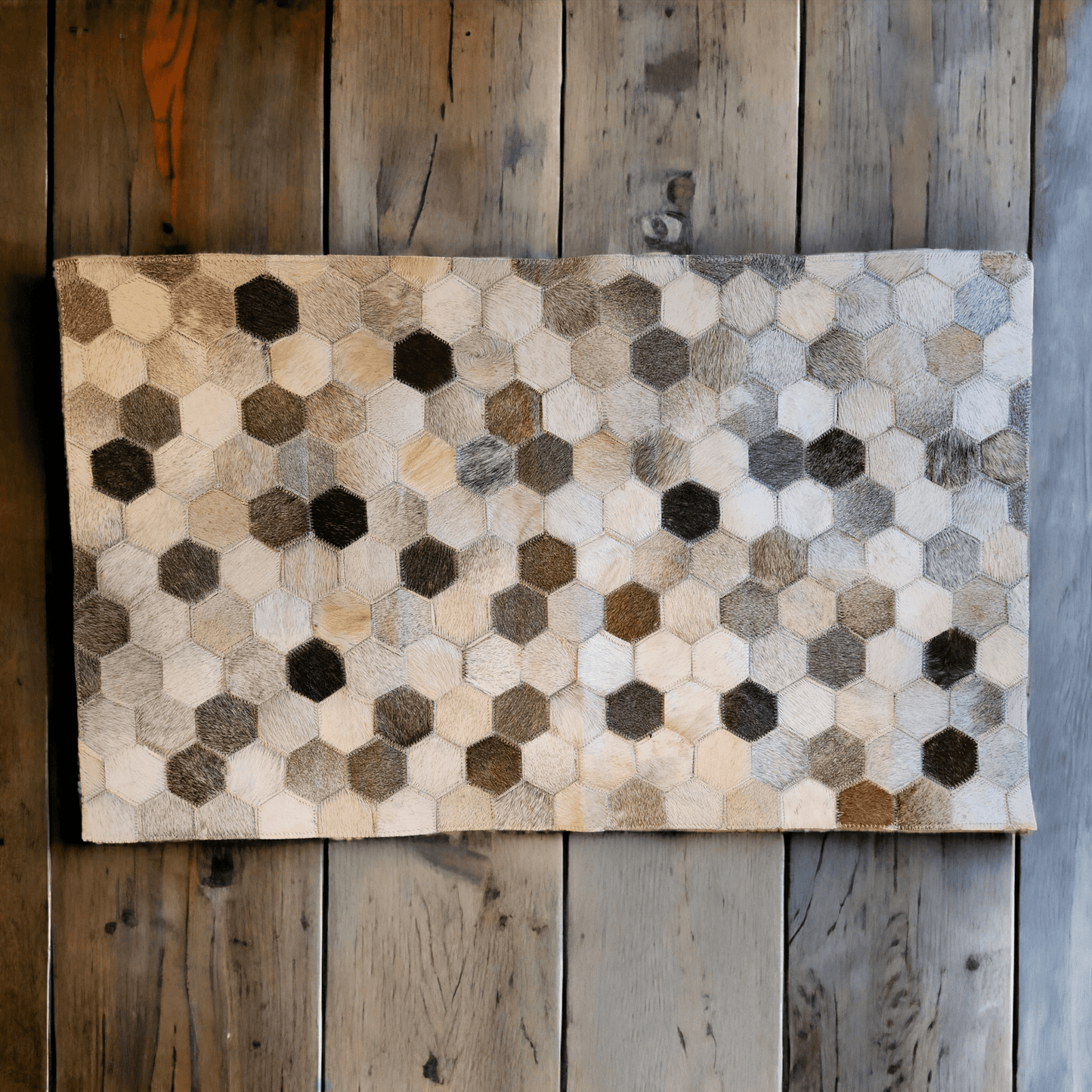 Hexagon Pattern Genuine Cowhide Rug - 21" X 36"