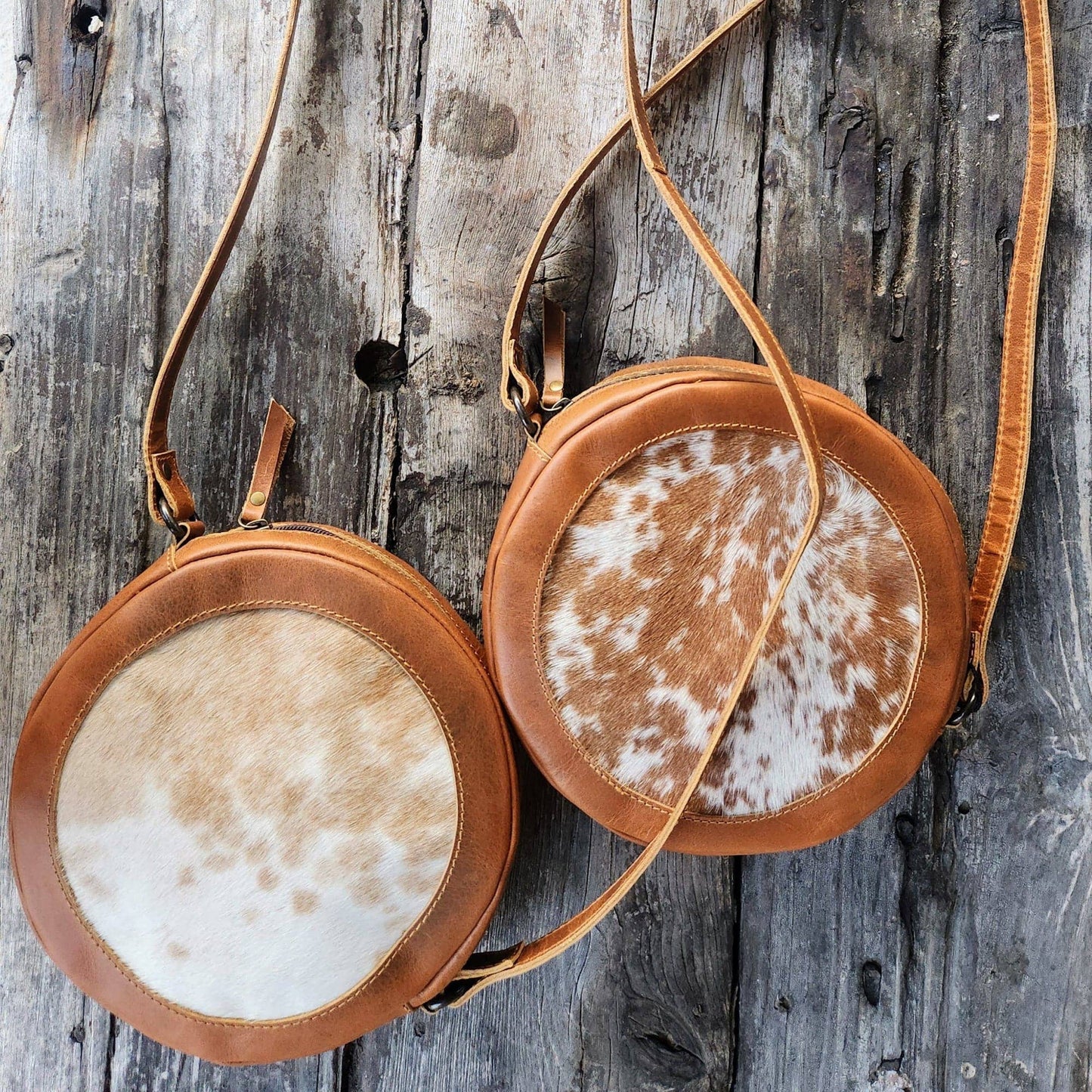 Cowhide Saddle Canteen Crossbody Purse