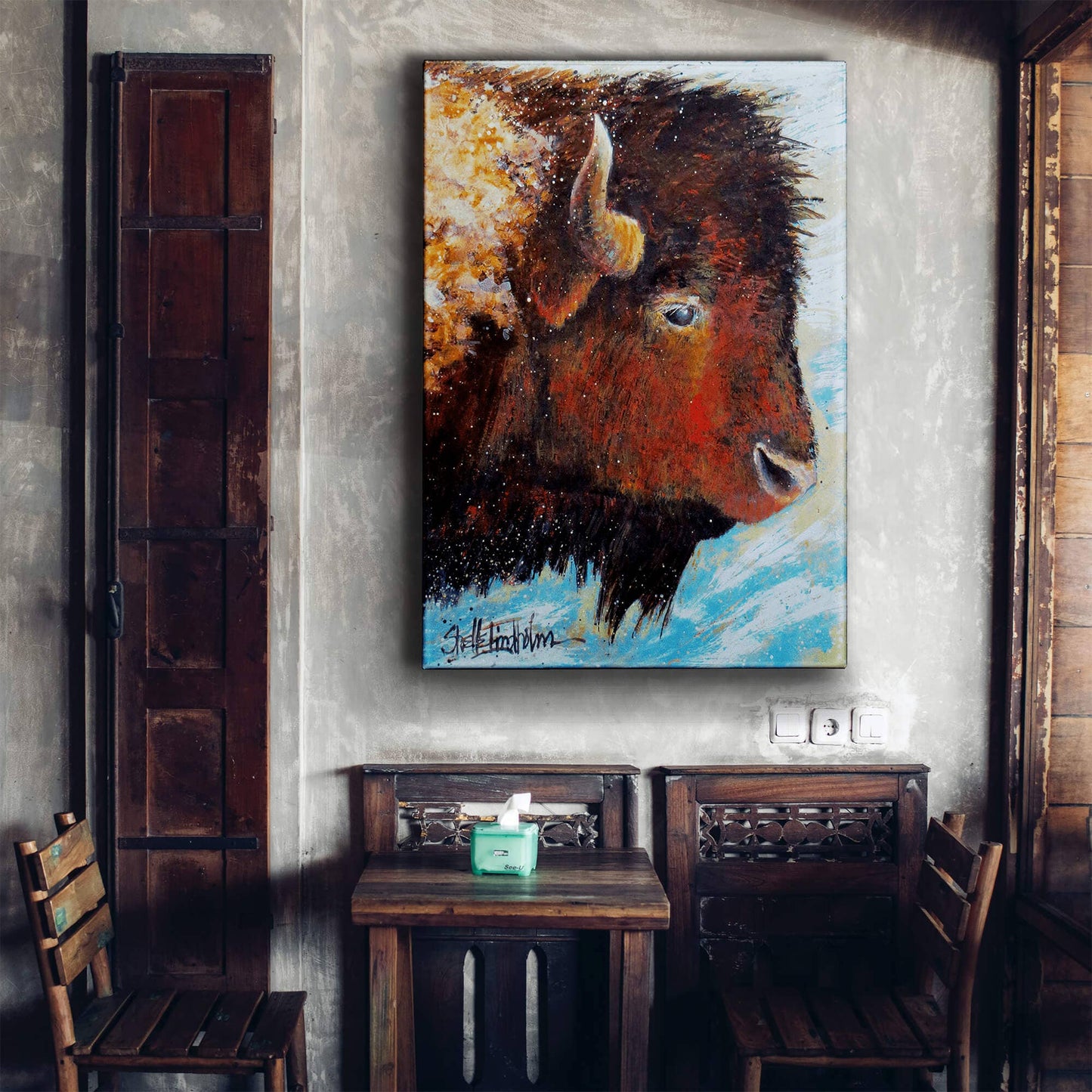 Windswept Buffalo - Metal Box Art
