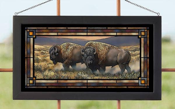 Dusty Plains Bison Framed Glass Art