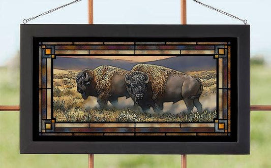 Dusty Plains Bison Framed Glass Art