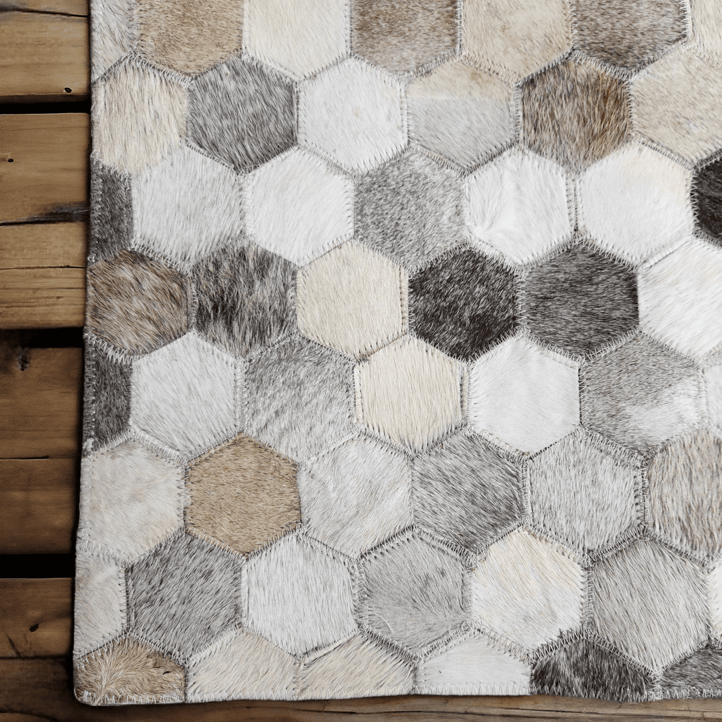 Hexagon Pattern Genuine Cowhide Rug - 21" X 36"