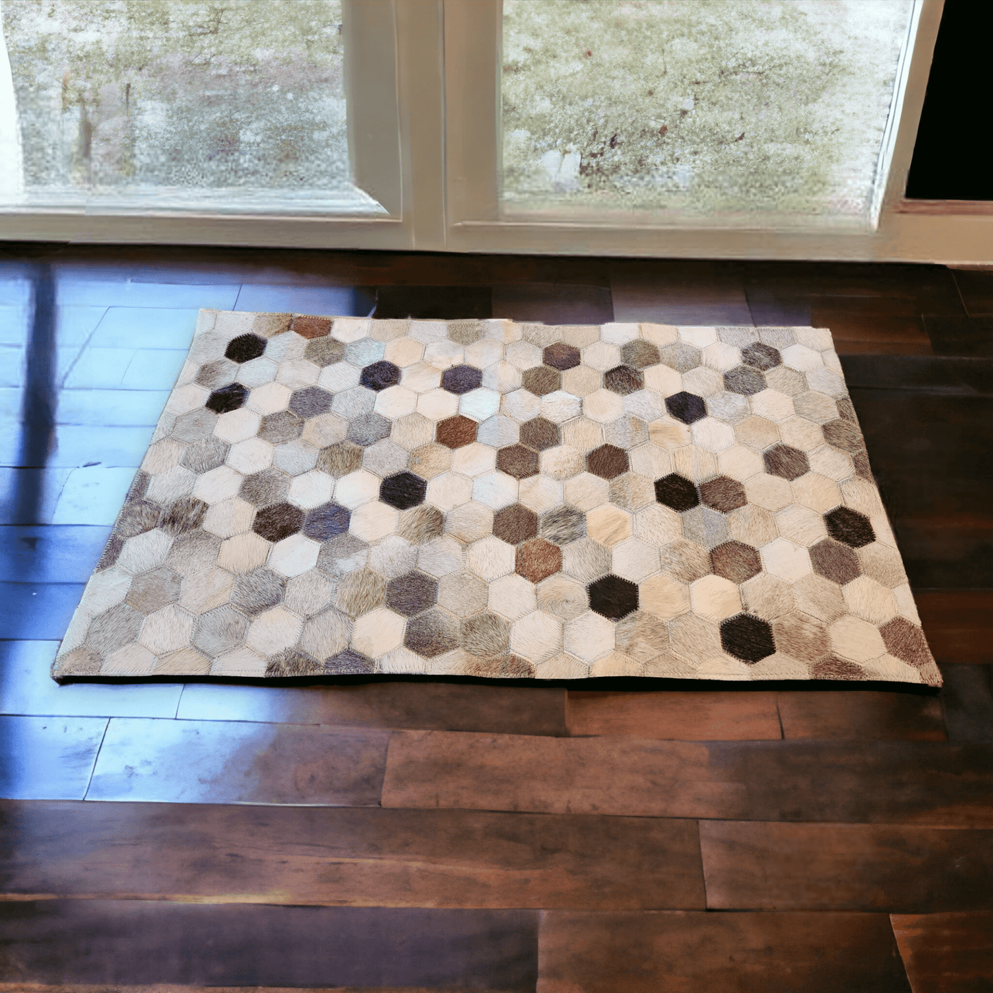 Hexagon Pattern Genuine Cowhide Rug - 21" X 36"
