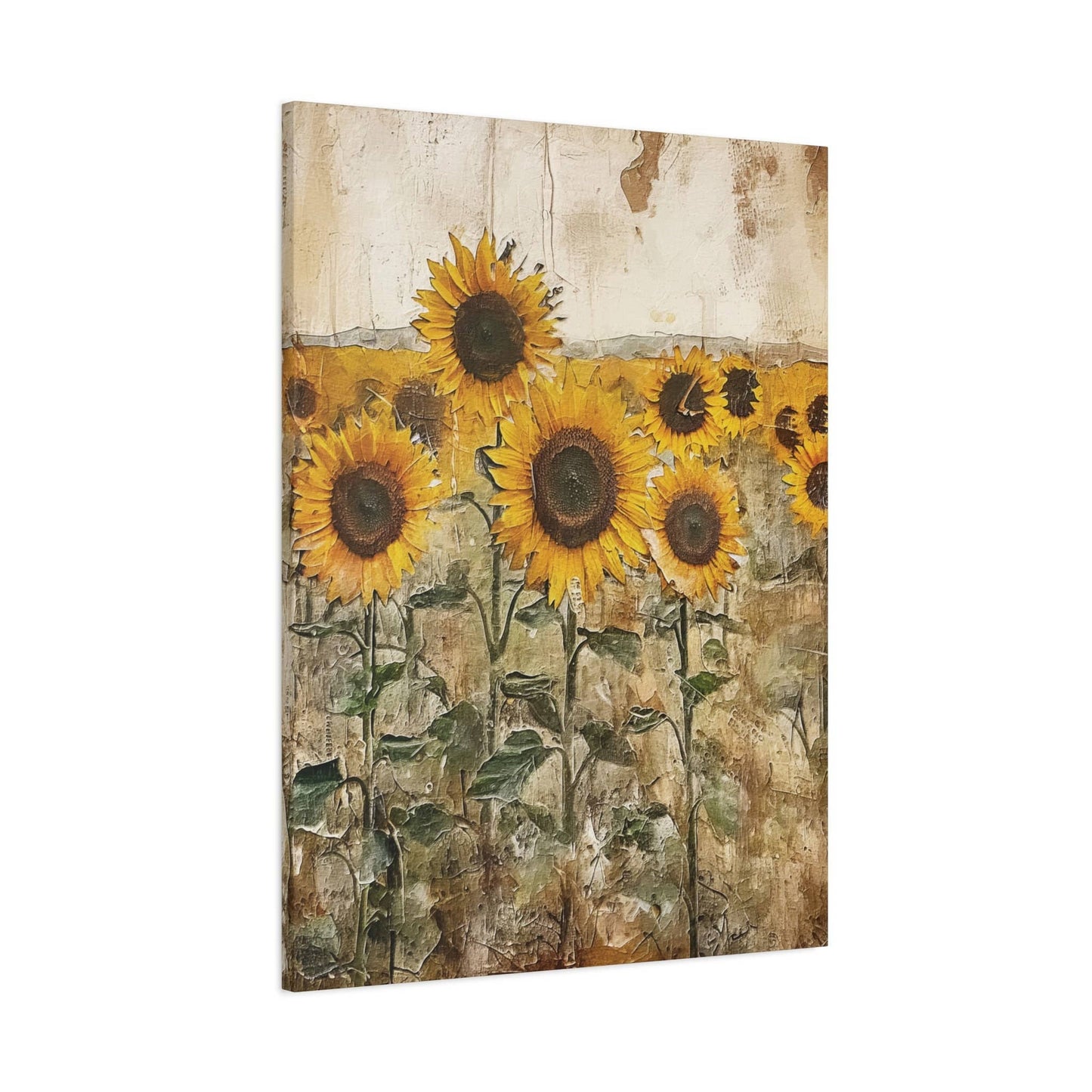 Rustic Sunflower Field Large Canvas Wall Art