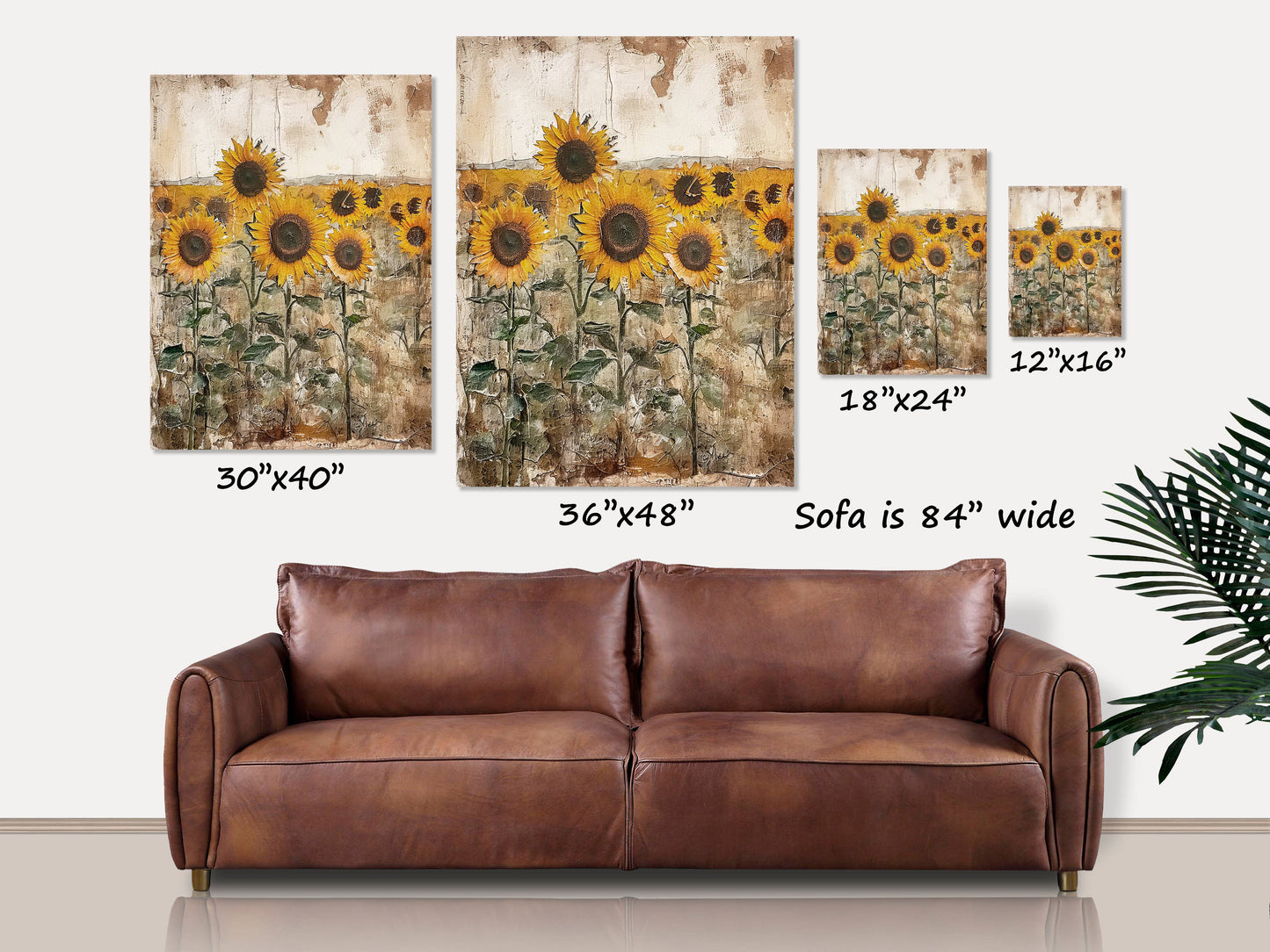 Rustic Sunflower Field Large Canvas Wall Art