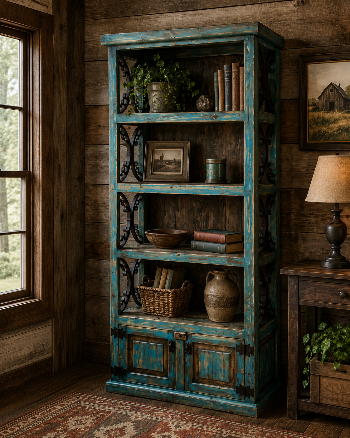 Scrolled Turquoise Bookshelf