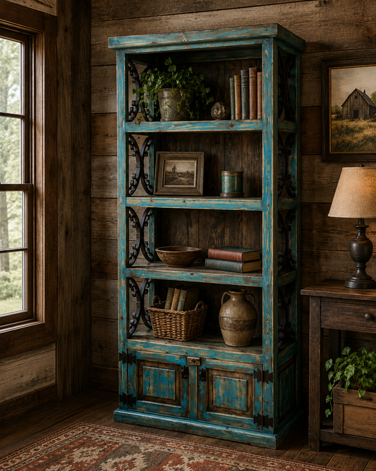 Scrolled Turquoise Bookshelf