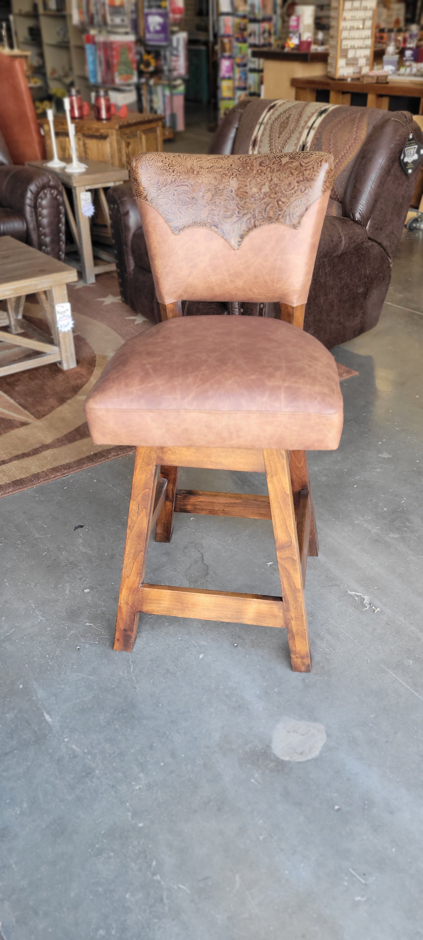 Saddleman Tooled Leather Barstool