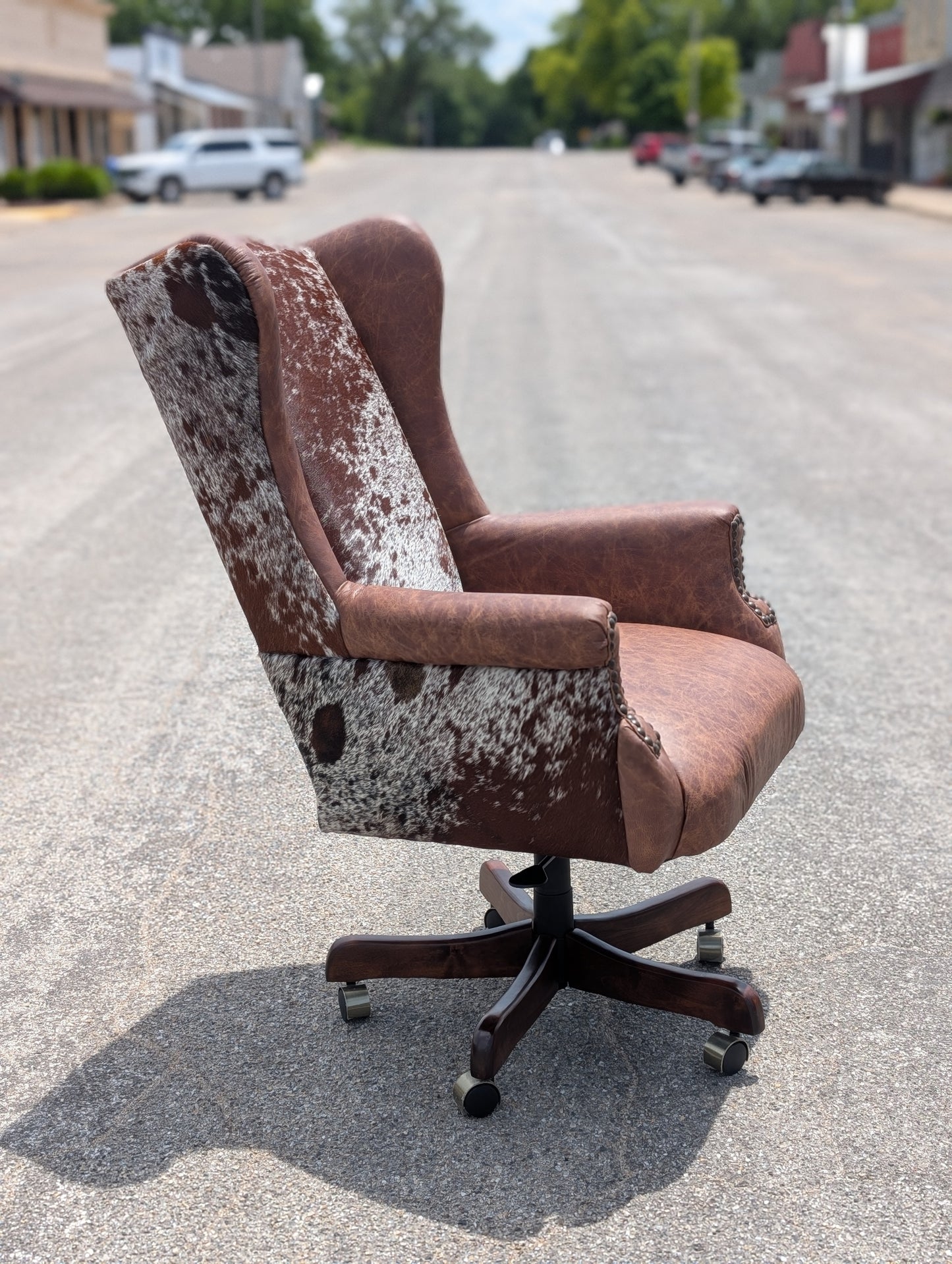Western Hide Wingback Office Chair