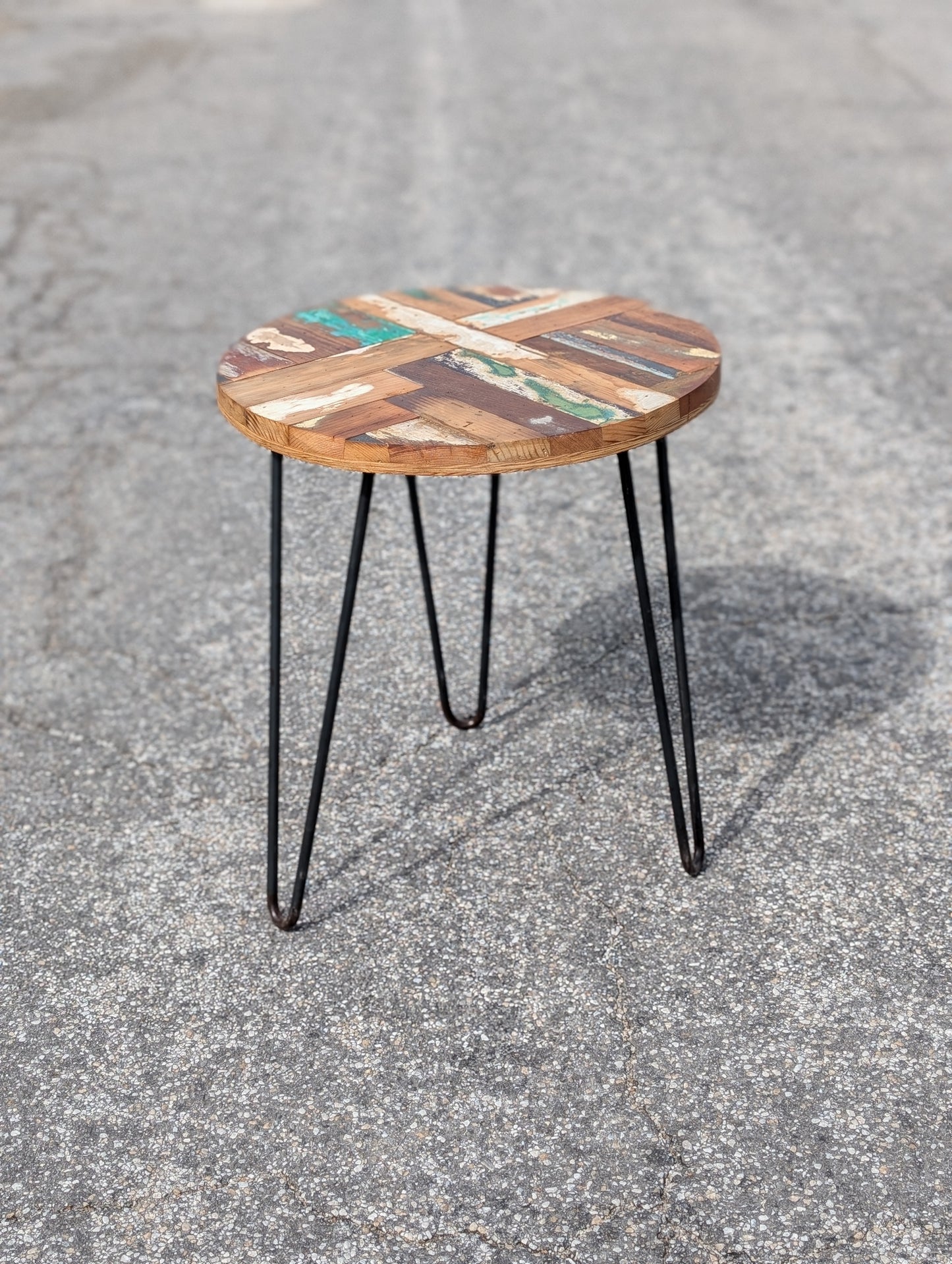 San Miguel Reclaimed Iron and Wood Round Side Table