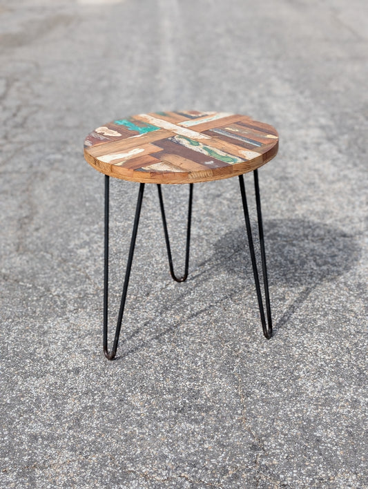 San Miguel Reclaimed Iron and Wood Round Side Table