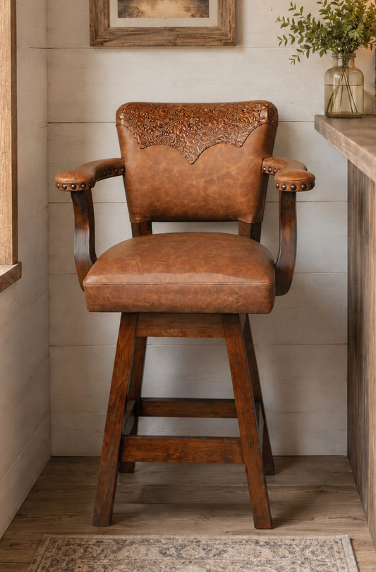 Saddleman Tooled Leather Barstool
