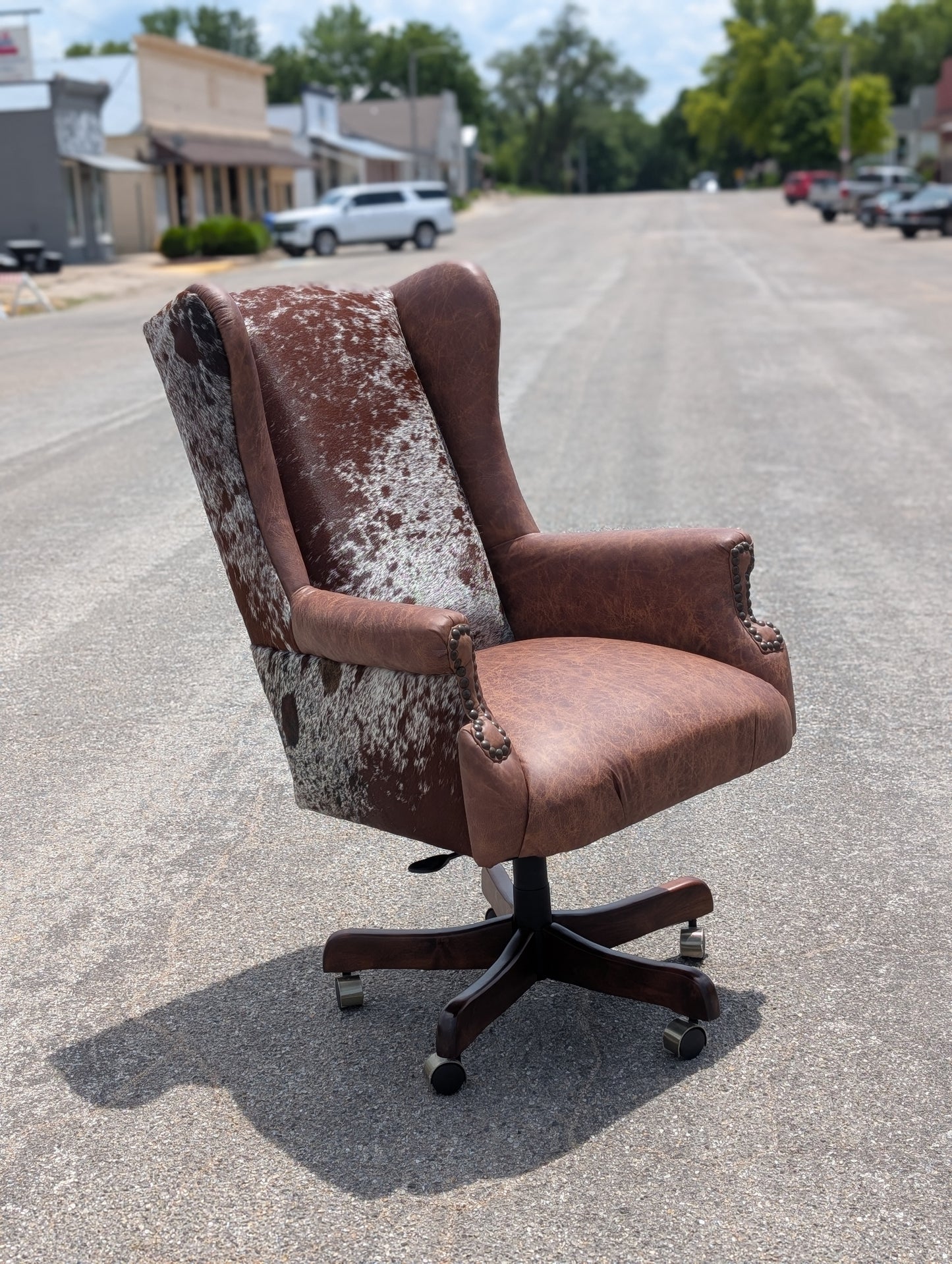Western Hide Wingback Office Chair